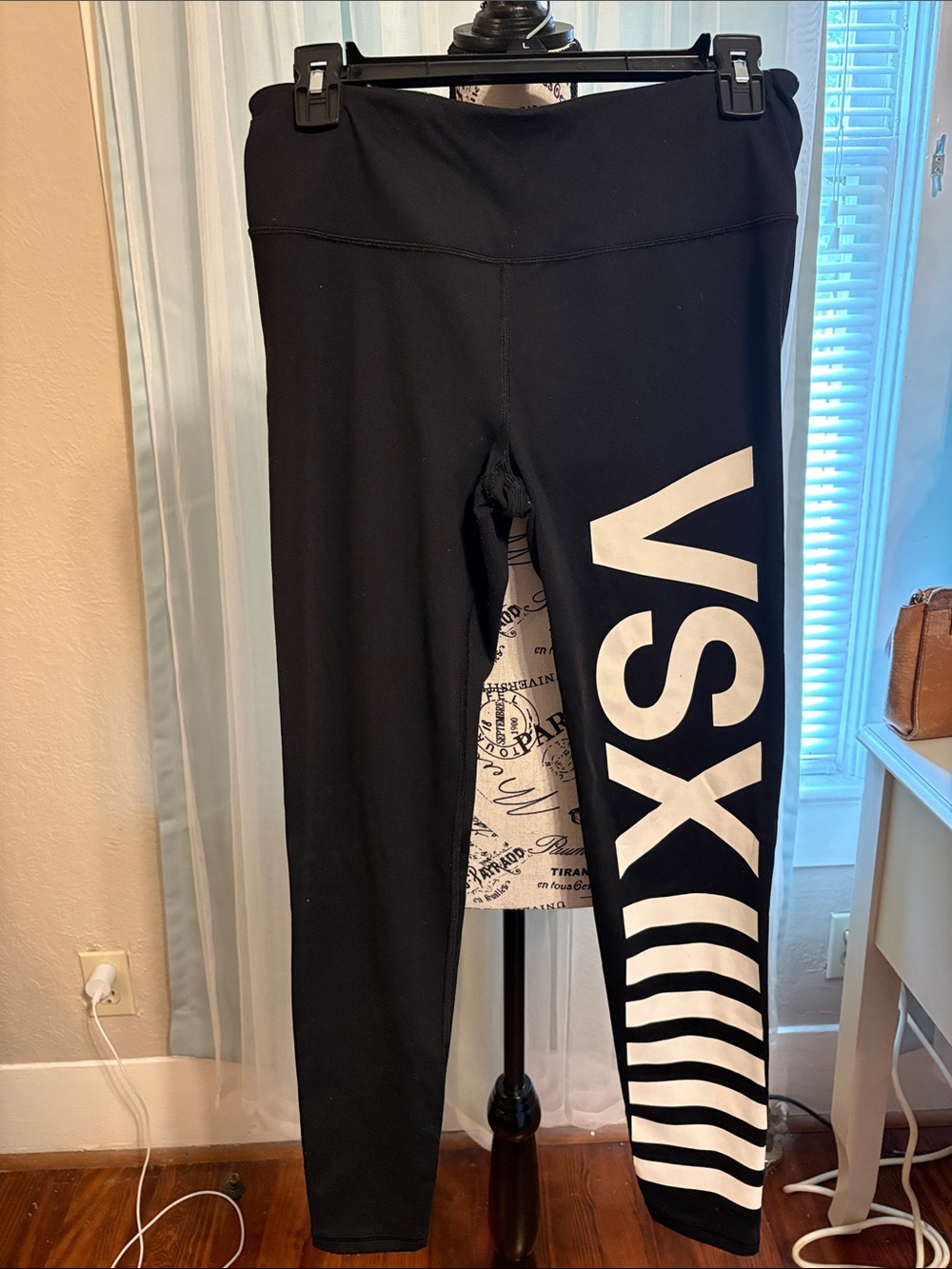 PINK Victoria's Secret Black Leggings with White VSX Side Logo